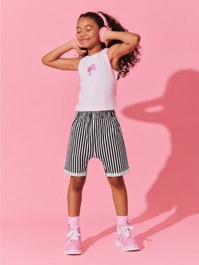 LOUD Apparel Black & White Striped Drop-Crotch Harem Shorts 📐Kids 12 NWT